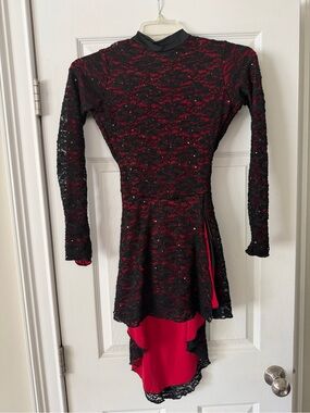 Preowned dance Double Platinum Adult Open Back Long Sleeve Lace Dress size P/ XS